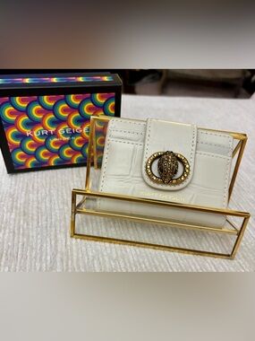 NWT Kurt Geiger London Chelsea Croc Card Wallet Bone Leather Eagle Hardware